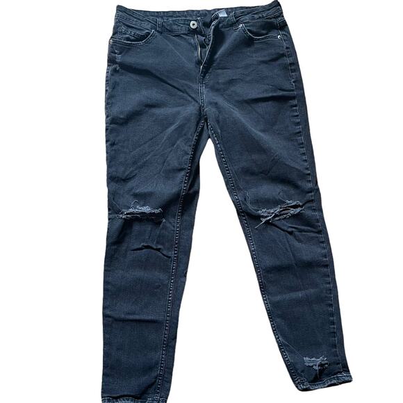 BLACK "WORN IN" STYLE RIPPED KNEE STRAIGHT LEG JEANS-98% COTTON! FITS GREAT! - Picture 1 of 4